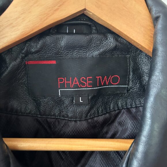 Phase Two Black Leather Jacket Womens Large Full Zip Pockets - Picture 3 of 6